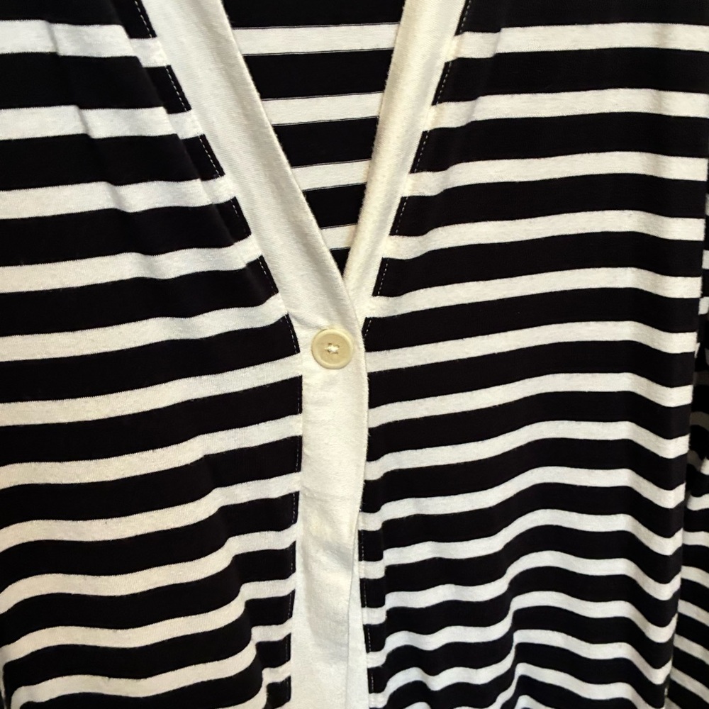 COLDWATER CREEK Prima Knit Black & Cream Striped Button Front Cardigan | Large - Picture 2 of 8